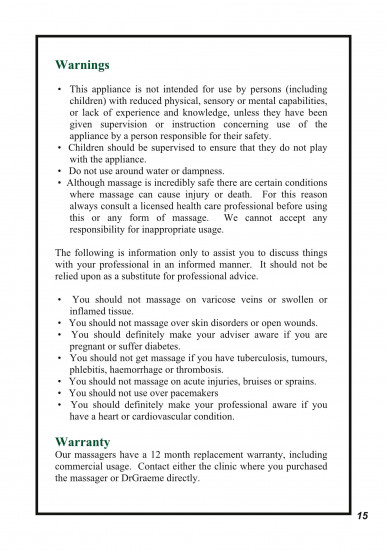 Massager warnings